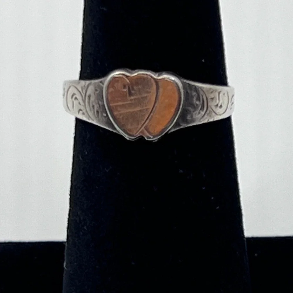 Unbranded Double Heart Coin Silver Rings Womens Size 8.25 Silver Fair Victorian